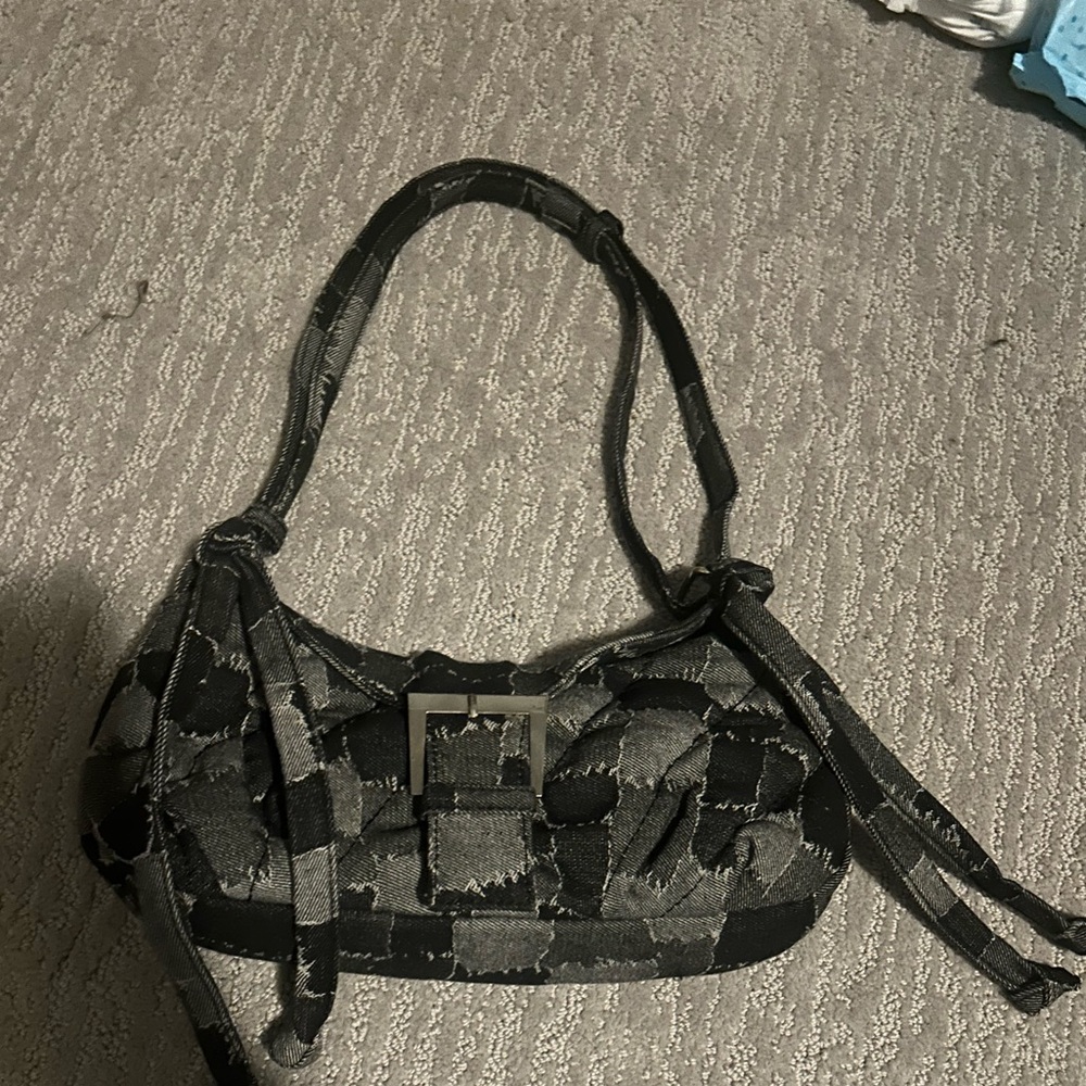 Stylish Black and Gray  PRETTY LITTLE THING DENIM PATCH BAG